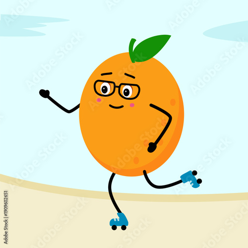 A cute, strong Orange. The concept of classes in the gym with the image of Orange, health, fitness. Vector illustration in a flat style.