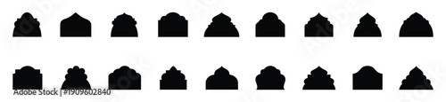 Islamic shape of door or window silhouette Arabic arch. Arabic muslim architecture design elements, ramadan frames. Arab frame set. Vector illustration