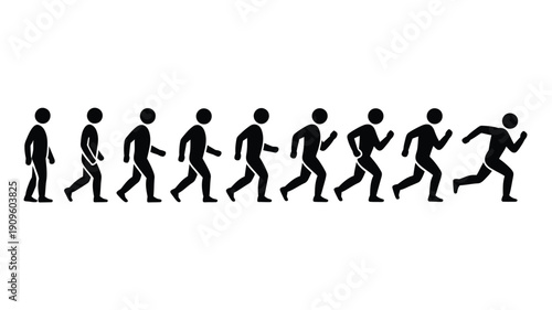 Evolution of human running stick figures depicting progressive stages of motion