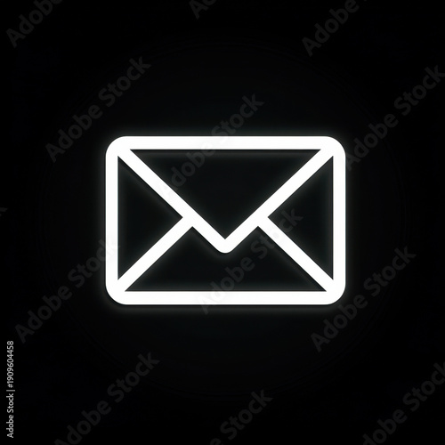 Glowing email icon against black background.
