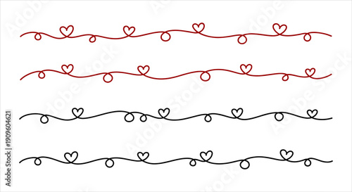 Whimsical Heart Swirl Borders - Red and Black Decorative Lines