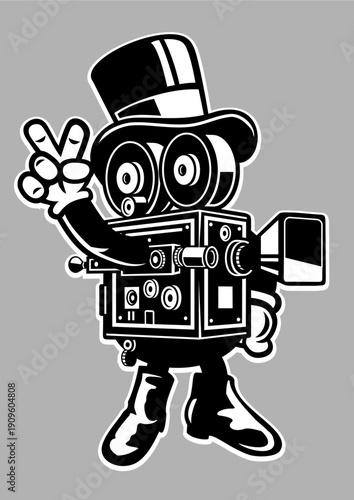 Classic cameraman with vintage camera, retro media illustration