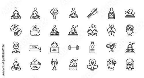 Spa wellness and healthy lifestyle line icons vector set
