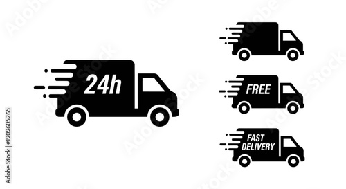 Fast 24h free delivery truck and shipping service icons