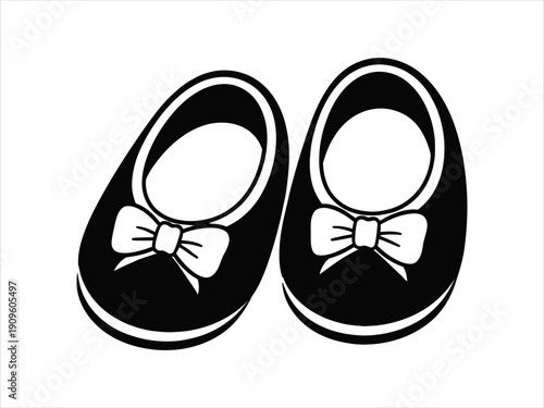 Adorable pair of baby shoes with charming bows, symbolizing new beginnings and childhood innocence