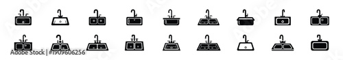 Collection of black   kitchen sink silhouette isolated on white background. cooking vector illustration icons.