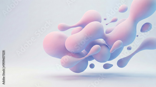 3D background with free-form rounded shapes floating in pink and blue pastel gradients, with a smooth matte texture that looks soft and gentle on the eyes, suitable for design work that requires simpl