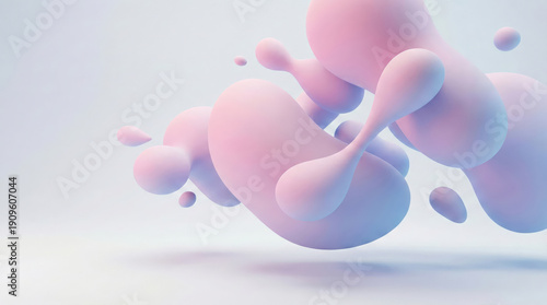 3D background with free-form rounded shapes floating in pink and blue pastel gradients, with a smooth matte texture that looks soft and gentle on the eyes, suitable for design work that requires simpl