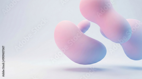 3D background with free-form rounded shapes floating in pink and blue pastel gradients, with a smooth matte texture that looks soft and gentle on the eyes, suitable for design work that requires simpl