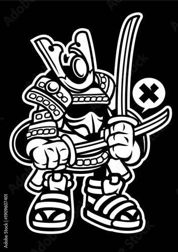 Samurai Warrior with Katana Sword, Feudal Japan Action Art