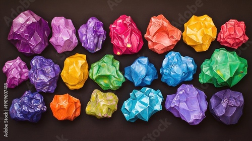 geometrically. Brightly colored geometrically perfect food items against a dark background, questioning their nature. menu design.