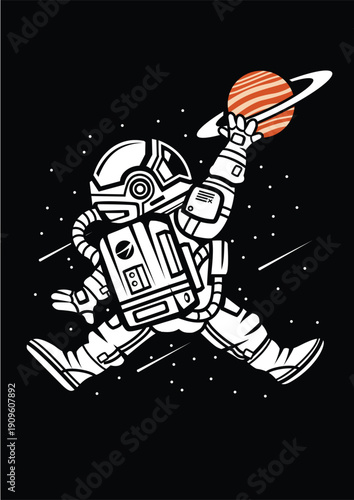 Astronaut Performing a Gravity-Defying Jump in Outer Space