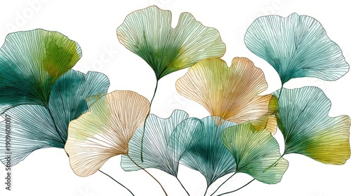 Minimalist botanical drawing of ginkgo leaves for decor and print designs