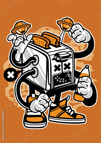 Toaster Monster Illustration - Scary Kitchen Appliance