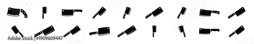 Collection of black   meat cleaver silhouette isolated on white background. cooking vector illustration icons.