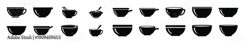 Collection of black   mixing bowl silhouette isolated on white background. cooking vector illustration icons.