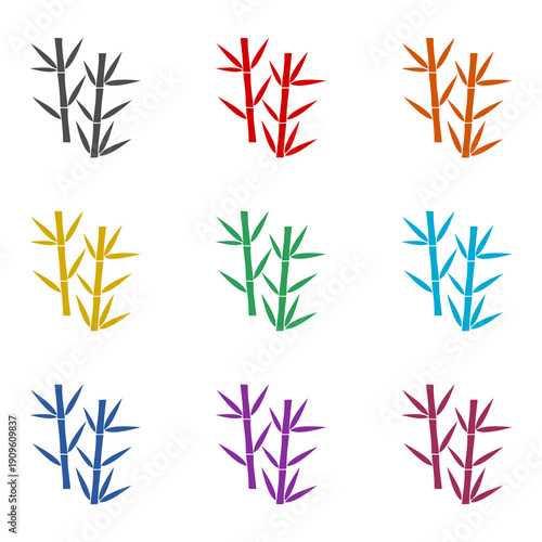 Tropical Leaves Bamboo Tree icon isolated on white background. Set icons colorful