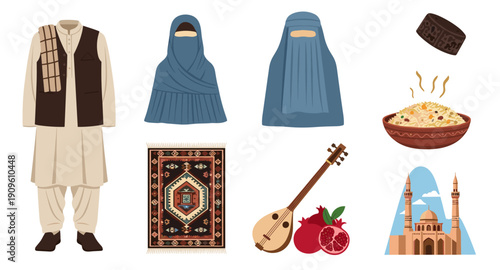 Traditional Afghan cultural symbols and clothing collection
