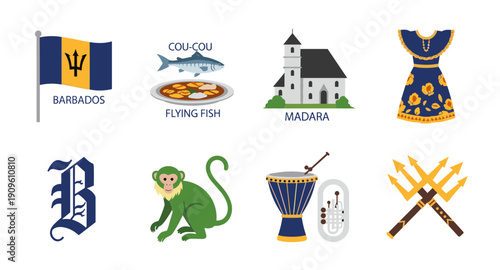 Barbados cultural symbols and landmarks collection, a vibrant island nation's icons