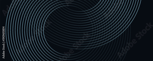 Blue abstract background with glowing circles. Swirl circular lines pattern. Geometric spiral. Twirl element. Modern graphic design. Futuristic technology concept.