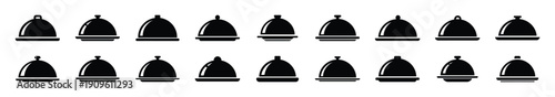 Collection of black   plate cover silhouette isolated on white background. cooking vector illustration icons.