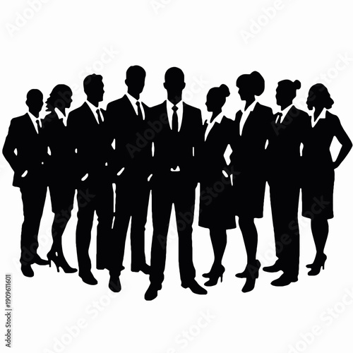 Business people silhouettes, group of standing business men and women , business team standing together
