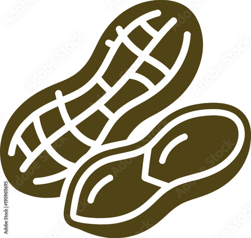 Flat vector illustration of whole peanuts in shells, featuring a stylized brown design for food packaging, healthy snack concepts, and allergen labeling.