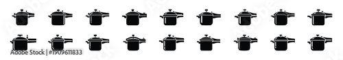 Collection of black   pressure cooker silhouette isolated on white background. cooking vector illustration icons.