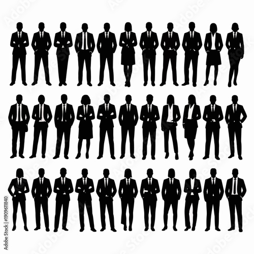 Business people silhouettes, group of standing business men and women 
