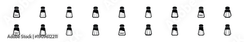 Collection of black   salt shaker silhouette isolated on white background. cooking vector illustration icons.