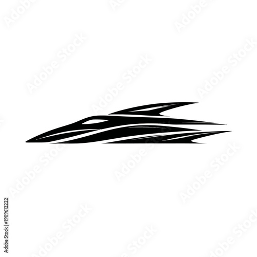 Sleek Stylized Speedboat Vector Graphic Icon. Dynamic Modern Tribal Watercraft Design for Marine Sport and Leisure.