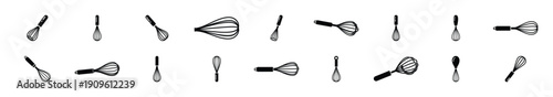 Collection of black   sauce blending whisk silhouette isolated on white background. cooking vector illustration icons.