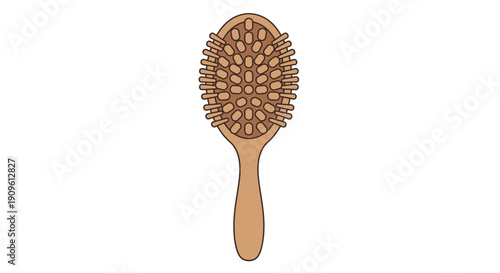 Illustration of a wooden hairbrush with bristles and handle.