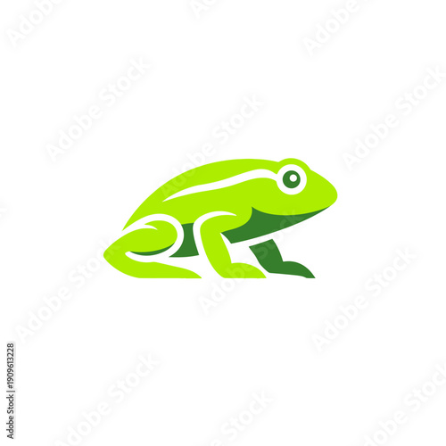 Bright green frog vector illustration, simple cartoon amphibian design on an isolated white background for nature and wildlife themes.