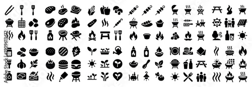 Bbq grill and food icon collection