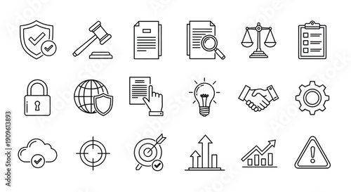Legal and business icons in a linear style silhouette