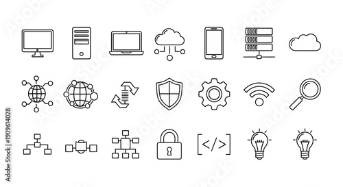 Various technology icons in linear design a modern silhouette