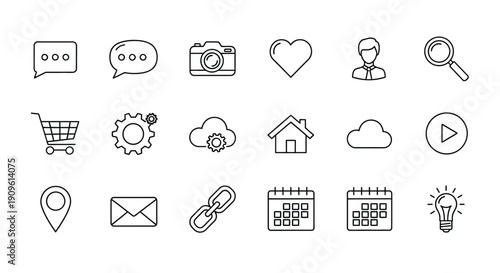 Collection of simple line icons representing digital concepts silhouette