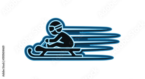 Stylized icon of a person sledding fast with motion blur lines, representing winter sports and speed
