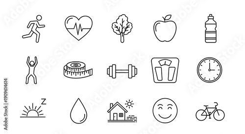 Health and wellness icons featuring a running person silhouette