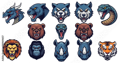 Animal head collection illustrations various species designs