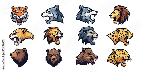 Animal head collection tiger wolf lion bear leopard boar portraits