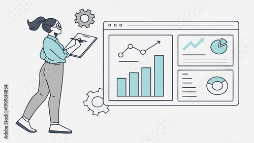 Woman analyzing business data on a computer screen with charts and graphs from Page Viewpoint