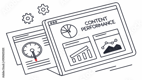 Analyzing content performance on digital devices with graphs and charts displayed on screens