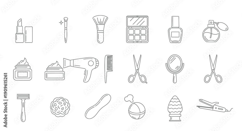 Fototapeta premium Cosmetic tools and products arranged in a minimalist silhouette