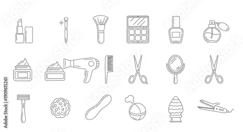 Cosmetic tools and products arranged in a minimalist silhouette