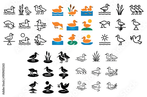 Waterfowl icons: ducks and birds collection
