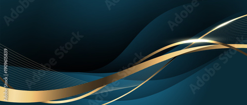 Abstract luxury element with gold light glow effect on blue modern graphic design decoration for banner template background vector
