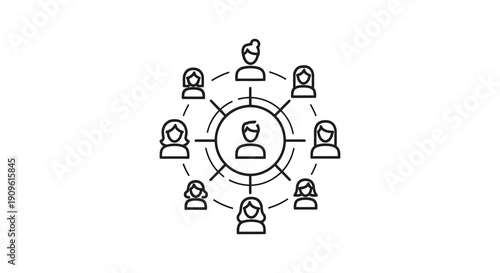 Circular arrangement of figures with a central element outline silhouette