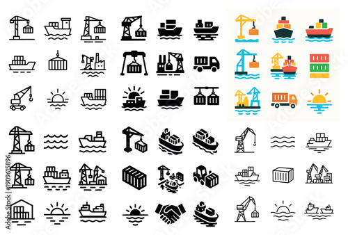 Maritime port icons collection